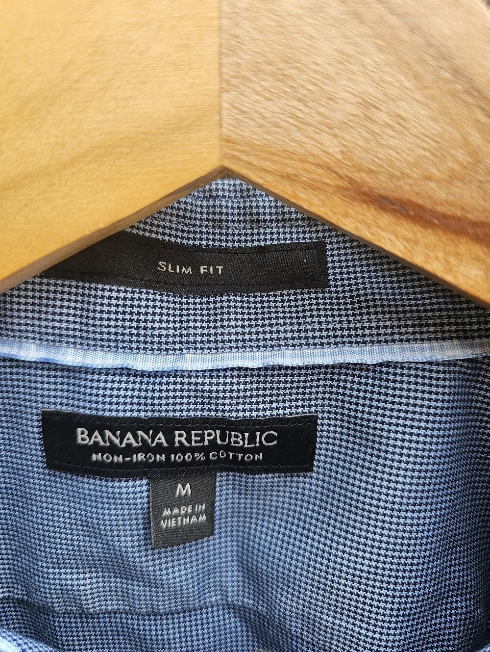 Banana Republic Shirt Men M Medium Slim Fit Non-Iron 100% Cotton Blue Houndstoot
